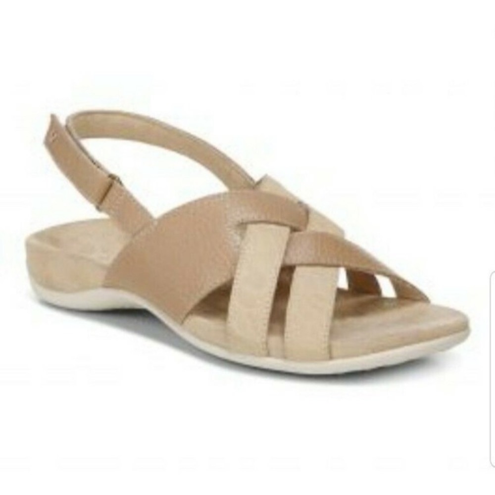 Vionic Womens Brown Tan Leather Eira Adjustable Strap Slingback Sandal